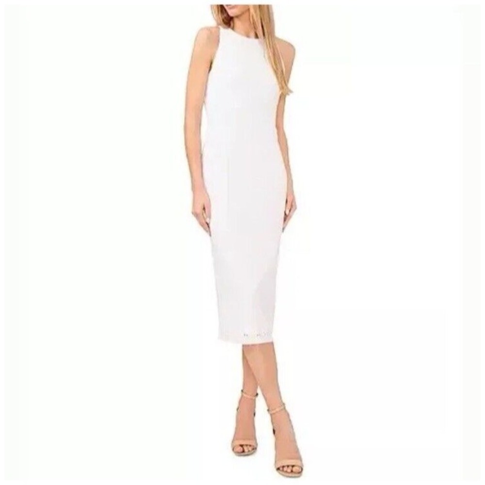 CeCe Dress Bodycon Eyelet Midi Women's XS White Preppy New $89